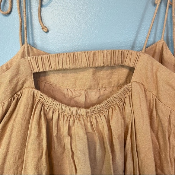 Abercrombie & Fitch Linen Tie Strap Trapeze Mini Dress Cut out back melon - Picture 9 of 15